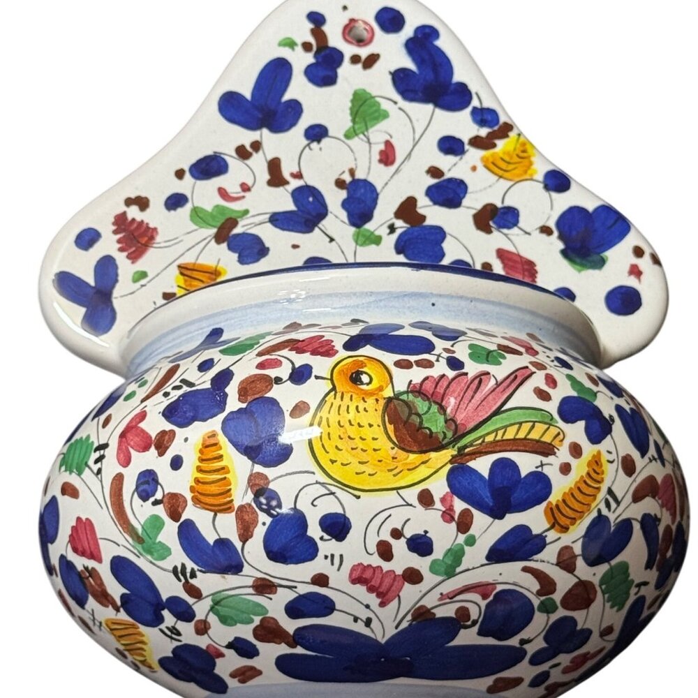 Vintage Sambuco Mario Handpainted Bird Floral  Wall Pocket Made In Italy